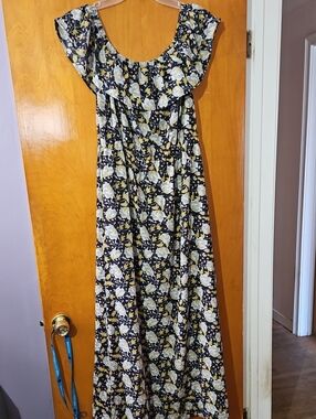 Rhapsody Navy Floral Maxi Dress with Yellow and White Accents